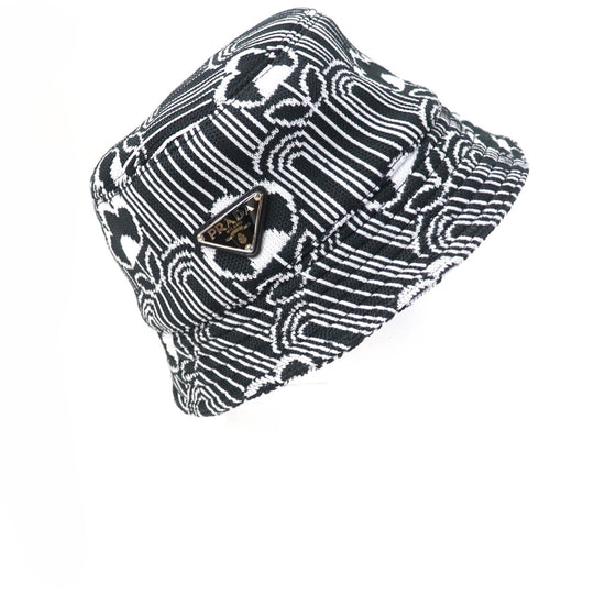 PRADA hat 1HC137 Main: 100% polyester, Lining: 100% cotton, Part: Cowhide Black White Women M Used Authentic