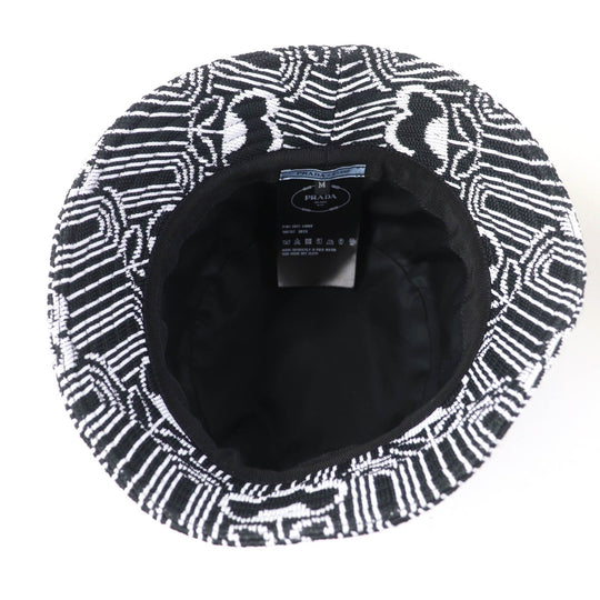 PRADA hat 1HC137 Main: 100% polyester, Lining: 100% cotton, Part: Cowhide Black White Women M Used Authentic