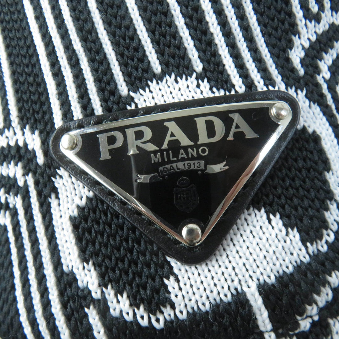 PRADA hat 1HC137 Main: 100% polyester, Lining: 100% cotton, Part: Cowhide Black White Women M Used Authentic