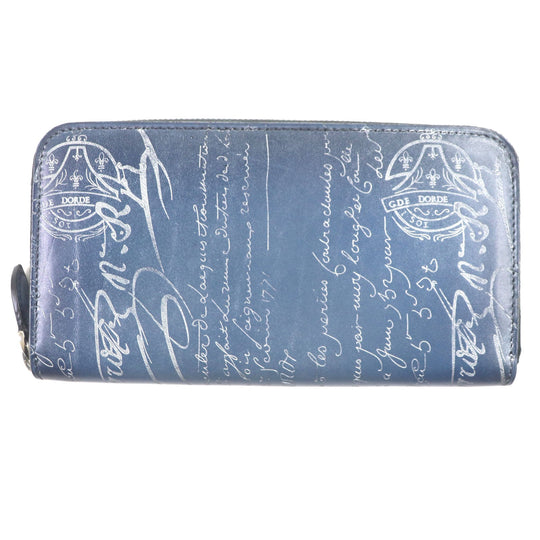 Berluti Long Wallet Purse Main: Scritto leather Navy Itauba mens Used Authentic