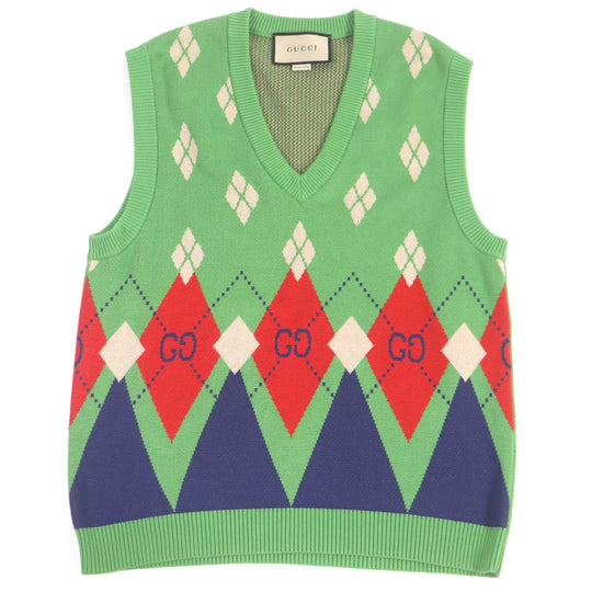 GUCCI Vest 653841 Main: 100% cotton, part: 97% cotton, part: 2% nylon, part: 1% polyurethane green mens S Used Authentic