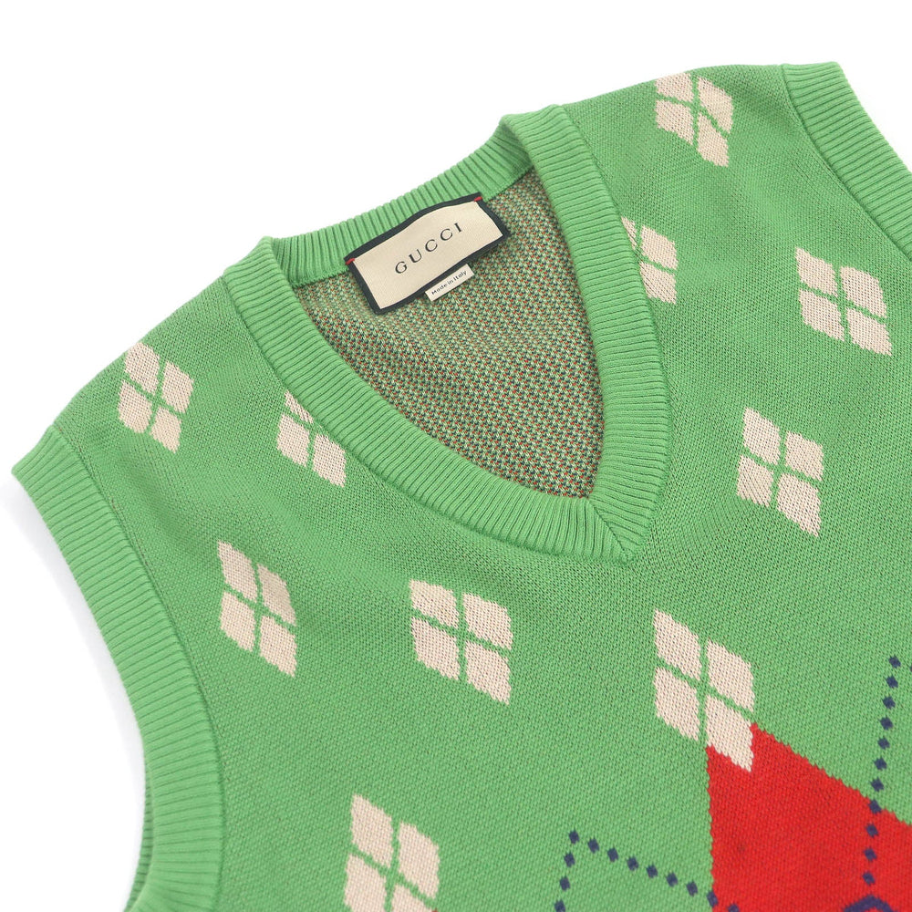 GUCCI Vest 653841 Main: 100% cotton, part: 97% cotton, part: 2% nylon, part: 1% polyurethane green mens S Used Authentic