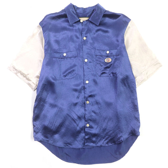 GUCCI Short sleeve shirt 654894 Main: 100% acetate, part: 100% polyester Blue beige mens 46 Used Authentic