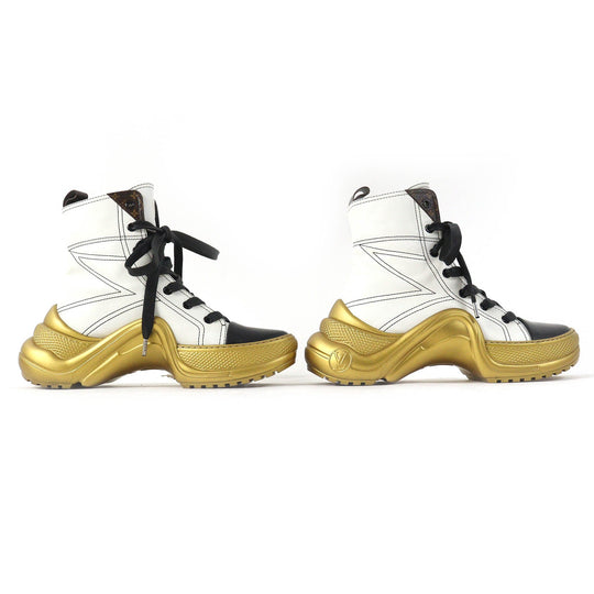 LOUIS VUITTON Ankle boots Main: Leather White Black Gold Arclight line Women 37 Used Authentic