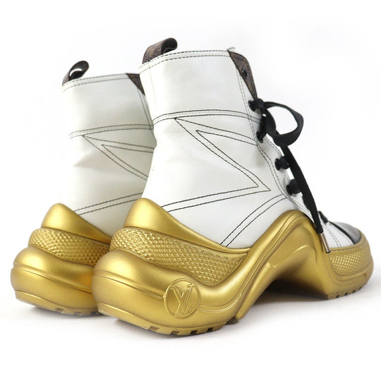 LOUIS VUITTON Ankle boots Main: Leather White Black Gold Arclight line Women 37 Used Authentic