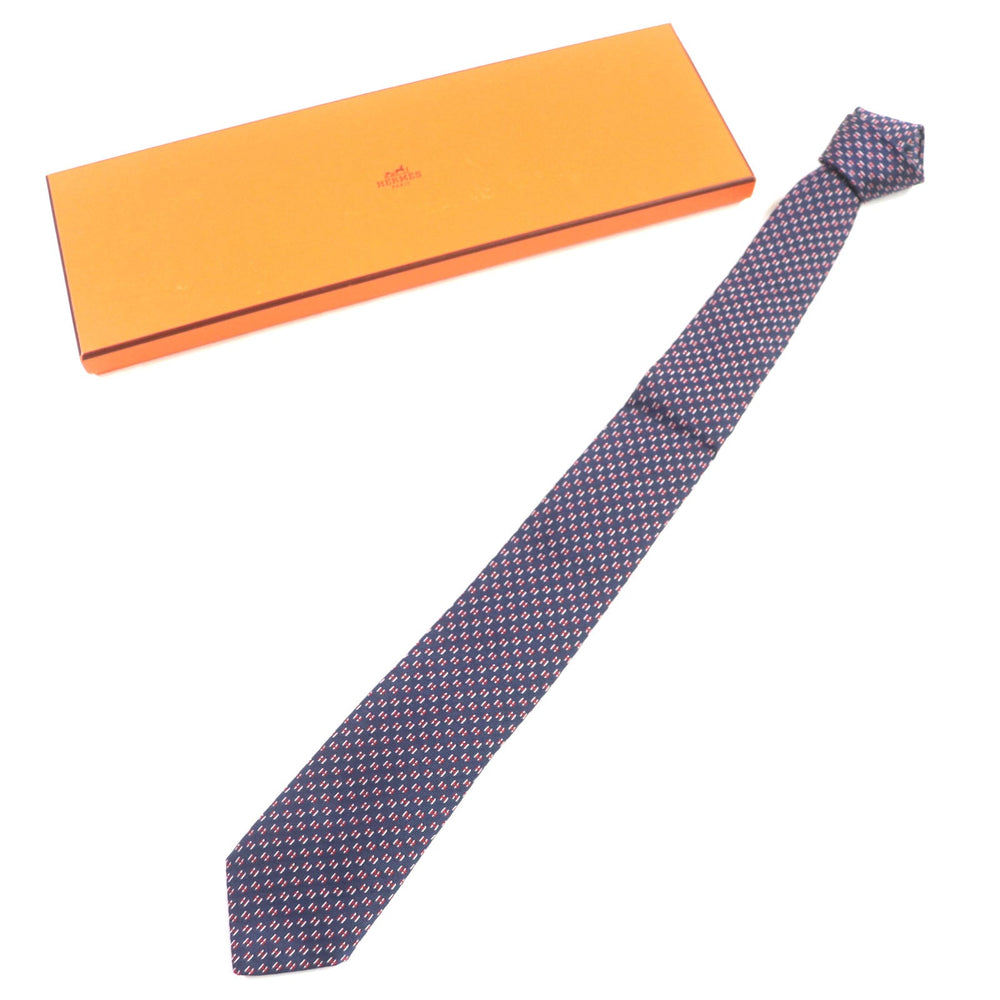 HERMES tie 339320T Main: 100% silk MARINE/ROUGE/BLANC H Flamboyant Web mens Used Authentic