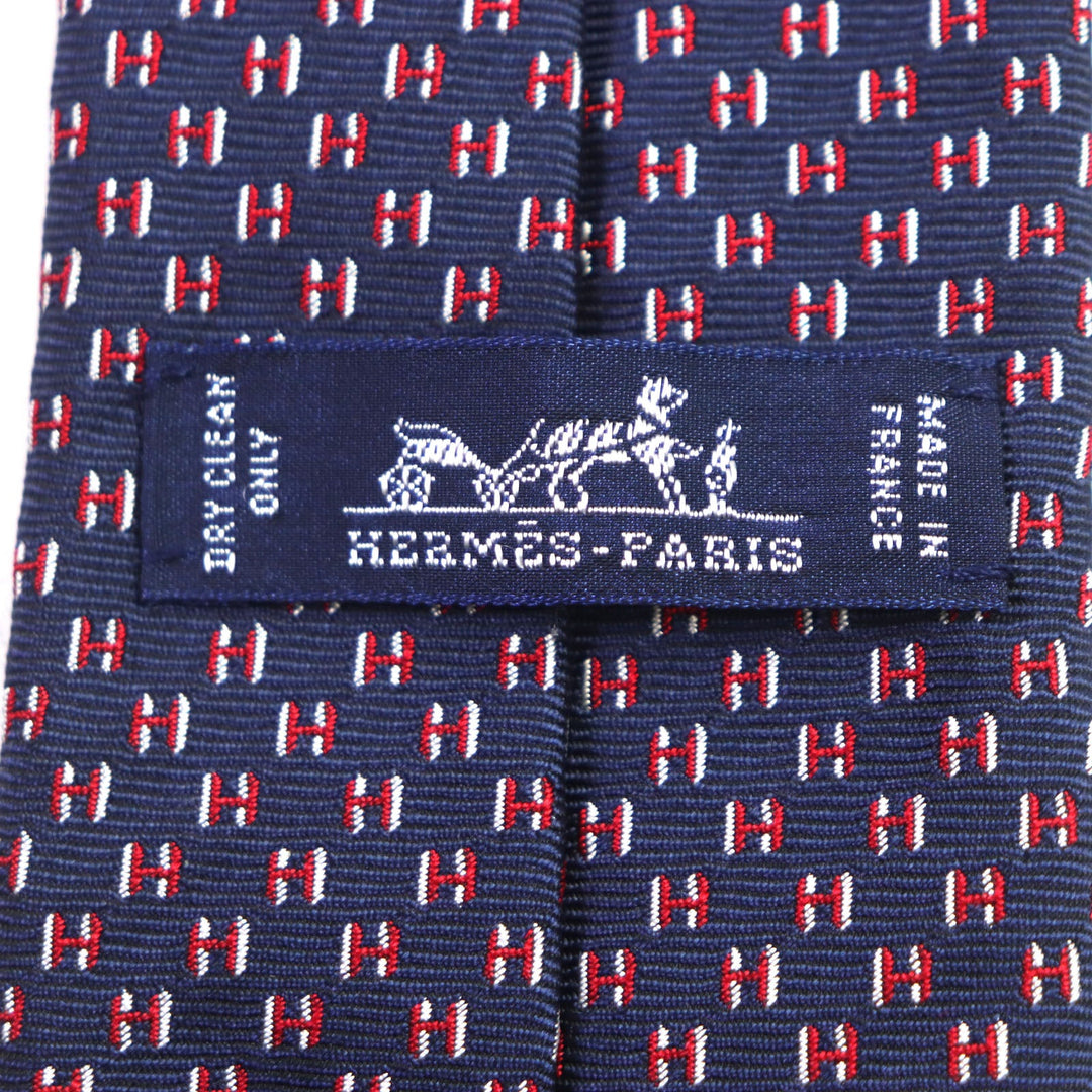 HERMES tie 339320T Main: 100% silk MARINE/ROUGE/BLANC H Flamboyant Web mens Used Authentic