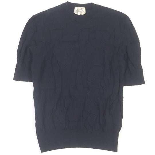 HERMES Short sleeve knit Main: 100% wool Navy Jeu de points harnais mens S Used Authentic