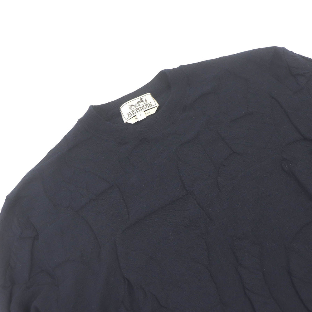 HERMES Short sleeve knit Main: 100% wool Navy Jeu de points harnais mens S Used Authentic