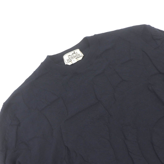 HERMES Short sleeve knit Main: 100% wool Navy Jeu de points harnais mens S Used Authentic