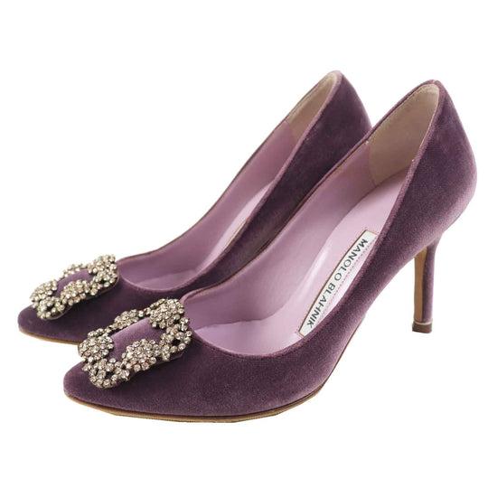 MANOLO BLAHNIK pumps Main: Velour purple Hangishi Women 34 Used Authentic