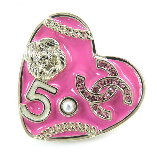 CHANEL Brooch B24S Gold Plated. Rhinestones, Faux Pearls Pink gold COCO Mark Women Used Authentic