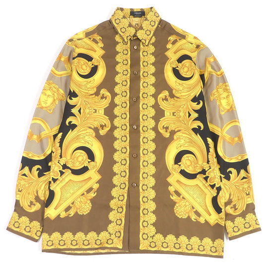 VERSACE Long sleeve shirt 1003941 Main: 100% silk Brown mens 46 Used Authentic