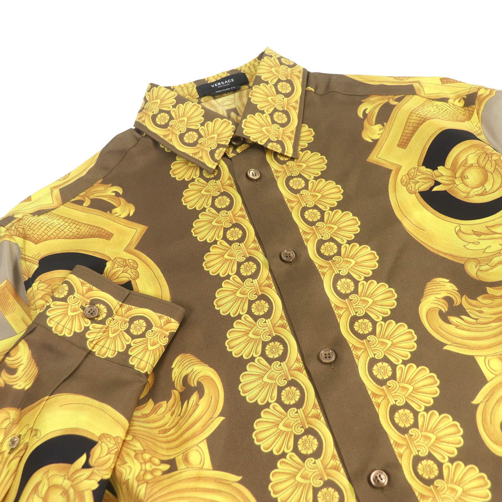 VERSACE Long sleeve shirt 1003941 Main: 100% silk Brown mens 46 Used Authentic