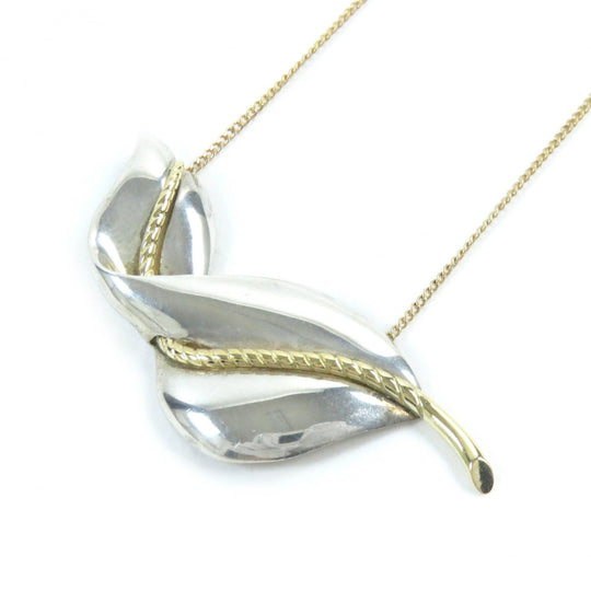 TIFFANY&Co. Necklace 1987 Main: SV925, Part: K18 Silver gold Old TIFFANY & Co. Leaf Necklace Women Used Authentic