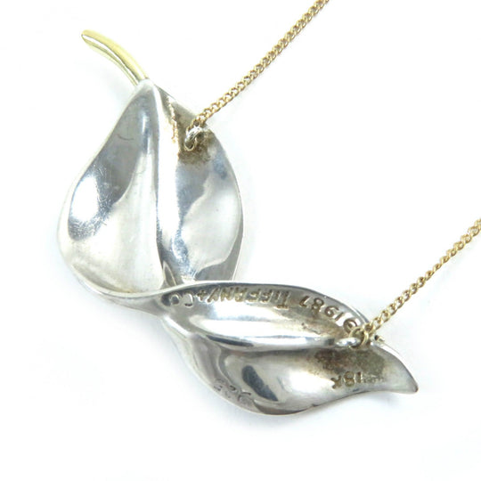 TIFFANY&Co. Necklace 1987 Main: SV925, Part: K18 Silver gold Old TIFFANY & Co. Leaf Necklace Women Used Authentic