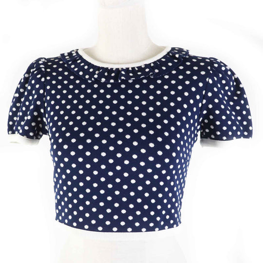 MIUMIU Short sleeve knit MJN277 Outer: 72% polyamide, Outer: 28% cotton, Part: 98% polyamide, Part: 2% elastane, Part: 100% cotton Navy white Women S Used Authentic
