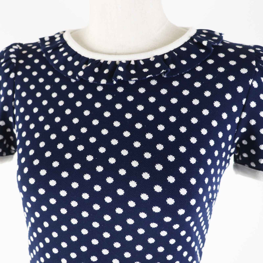 MIUMIU Short sleeve knit MJN277 Outer: 72% polyamide, Outer: 28% cotton, Part: 98% polyamide, Part: 2% elastane, Part: 100% cotton Navy white Women S Used Authentic