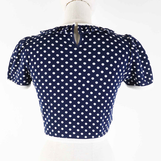 MIUMIU Short sleeve knit MJN277 Outer: 72% polyamide, Outer: 28% cotton, Part: 98% polyamide, Part: 2% elastane, Part: 100% cotton Navy white Women S Used Authentic