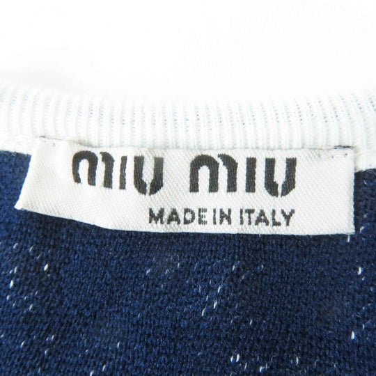 MIUMIU Short sleeve knit MJN277 Outer: 72% polyamide, Outer: 28% cotton, Part: 98% polyamide, Part: 2% elastane, Part: 100% cotton Navy white Women S Used Authentic