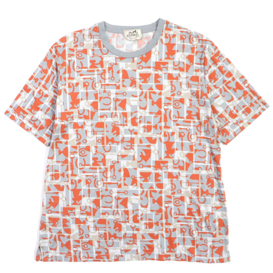 HERMES Short sleeve T-shirt Main: 100% cotton Gray orange mens XL Used Authentic