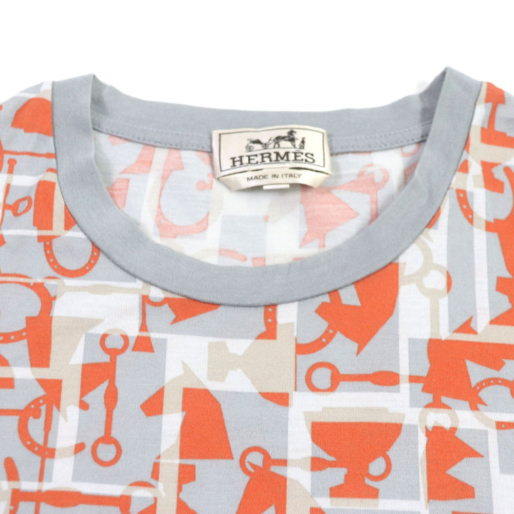 HERMES Short sleeve T-shirt Main: 100% cotton Gray orange mens XL Used Authentic