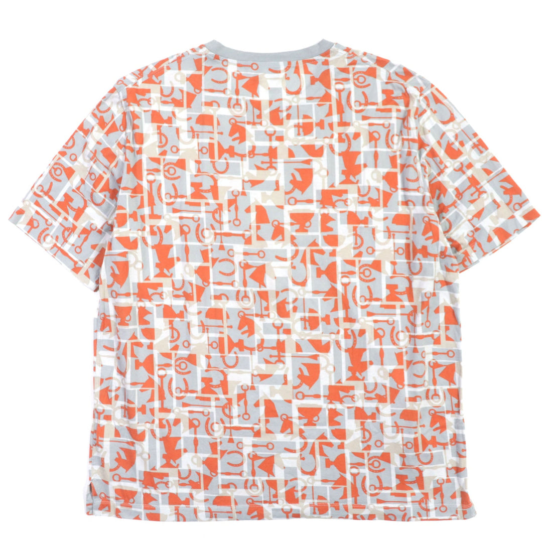 HERMES Short sleeve T-shirt Main: 100% cotton Gray orange mens XL Used Authentic