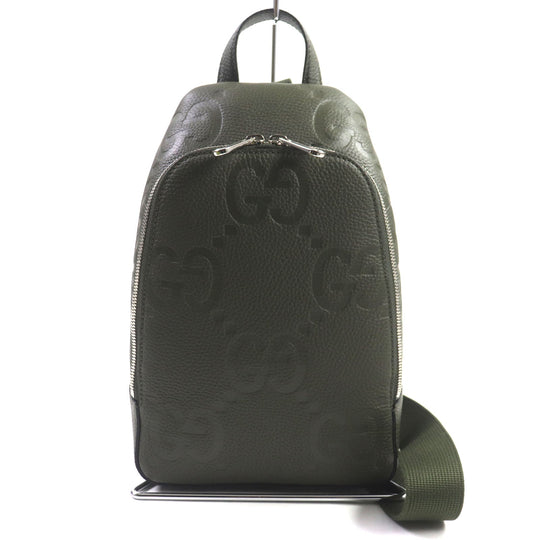 GUCCI Sling bag 766937 Main: Leather Khaki (dark green) Jumbo GG mens Used Authentic