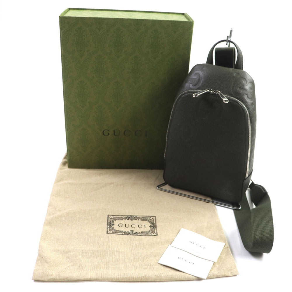 GUCCI Sling bag 766937 Main: Leather Khaki (dark green) Jumbo GG mens Used Authentic