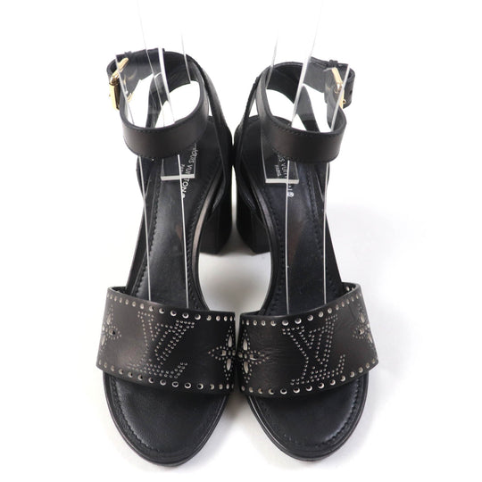 LOUIS VUITTON Sandals Main: Leather black horizon line Monogram Mahina Women 37 Used Authentic