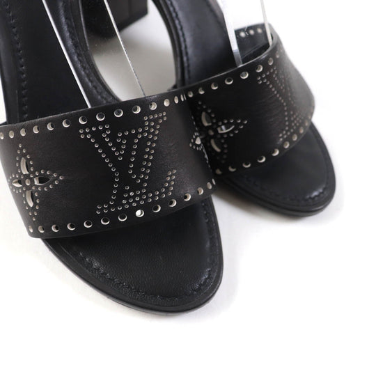 LOUIS VUITTON Sandals Main: Leather black horizon line Monogram Mahina Women 37 Used Authentic