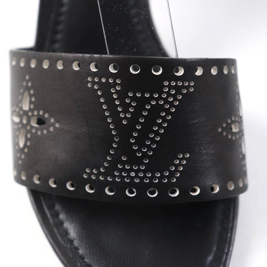 LOUIS VUITTON Sandals Main: Leather black horizon line Monogram Mahina Women 37 Used Authentic