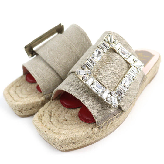 ROGERVIVIER Sandals Part: Jute, Main: Linen beige Women 36 Used Authentic