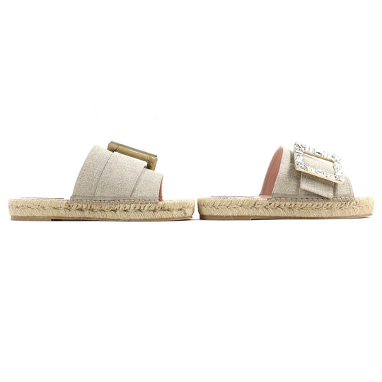 ROGERVIVIER Sandals Part: Jute, Main: Linen beige Women 36 Used Authentic