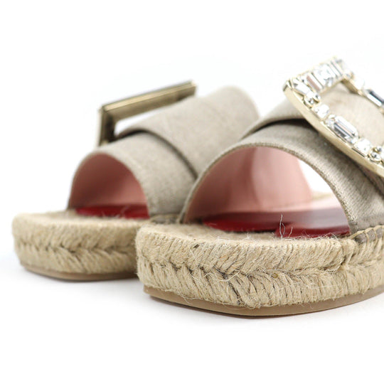 ROGERVIVIER Sandals Part: Jute, Main: Linen beige Women 36 Used Authentic