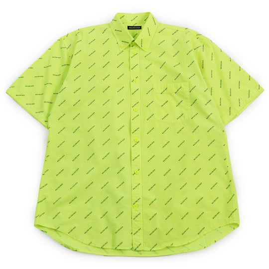 BALENCIAGA Short sleeve shirt 534332 Outer material: 100% cotton yellow All Over Logo Short Sleeve Shirt mens 38 Used Authentic