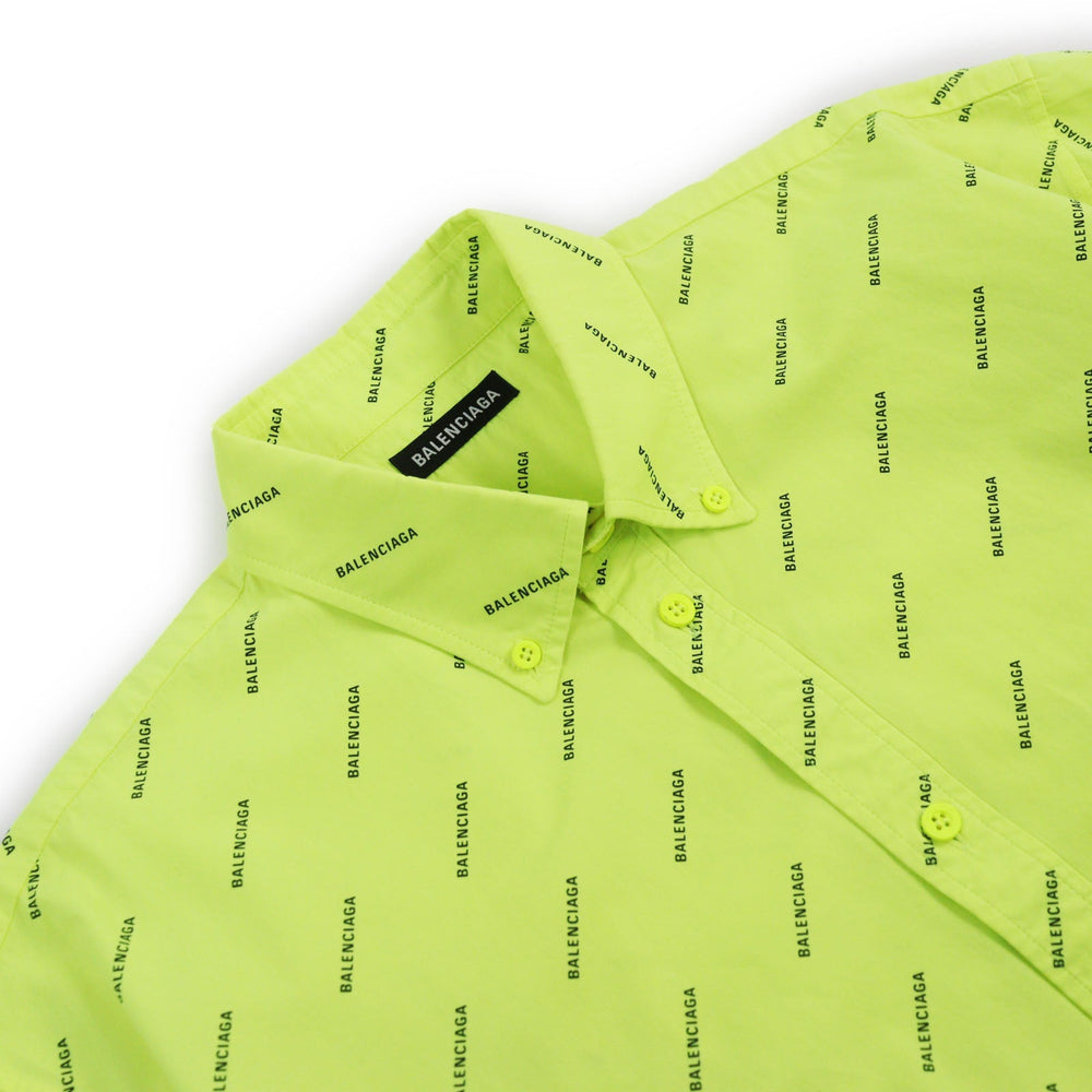 BALENCIAGA Short sleeve shirt 534332 Outer material: 100% cotton yellow All Over Logo Short Sleeve Shirt mens 38 Used Authentic