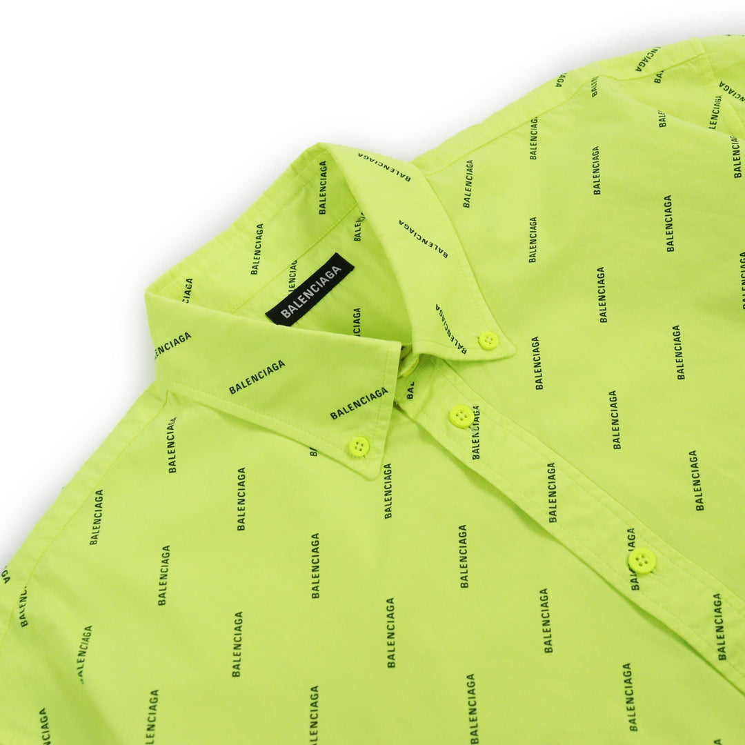 BALENCIAGA Short sleeve shirt 534332 Outer material: 100% cotton yellow All Over Logo Short Sleeve Shirt mens 38 Used Authentic