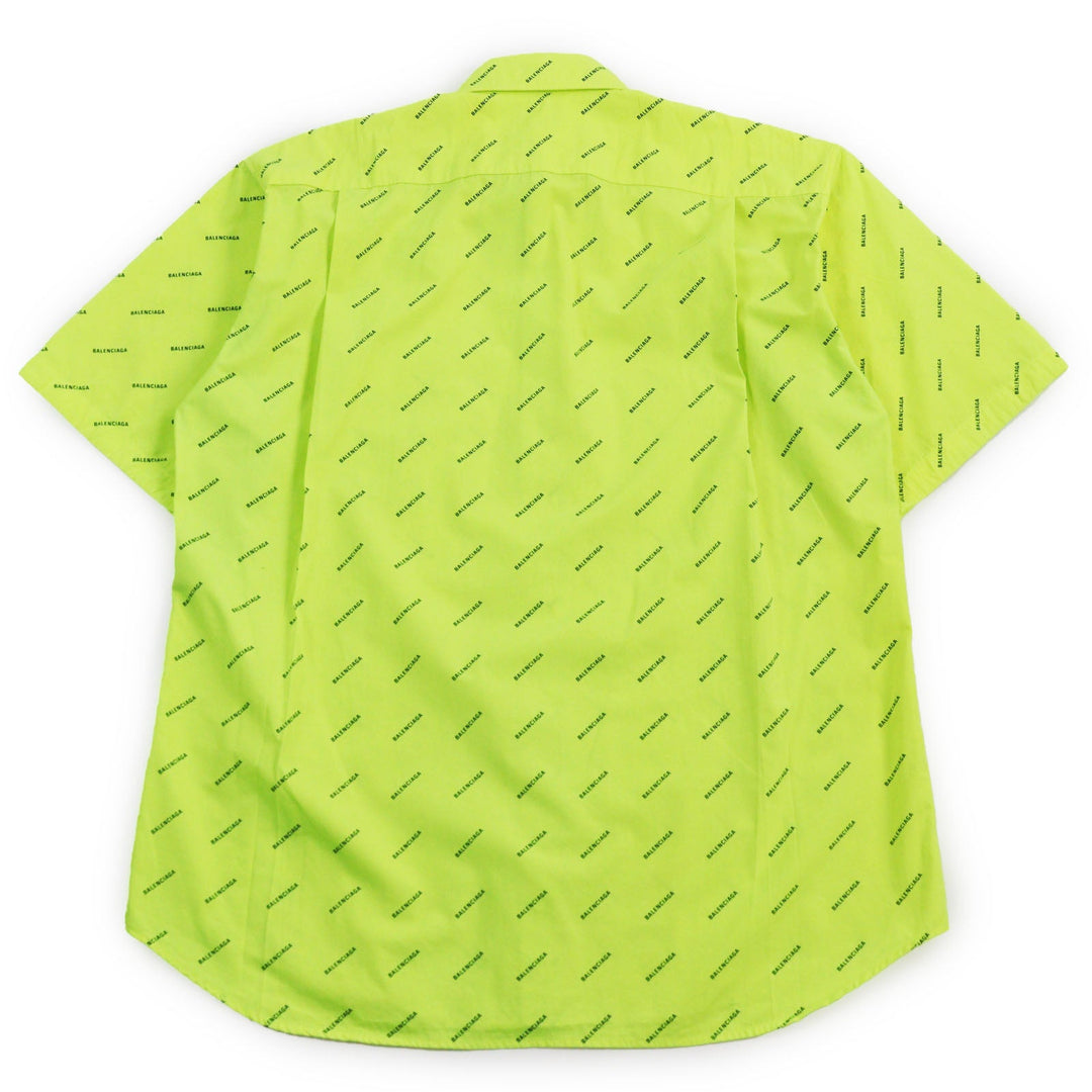BALENCIAGA Short sleeve shirt 534332 Outer material: 100% cotton yellow All Over Logo Short Sleeve Shirt mens 38 Used Authentic