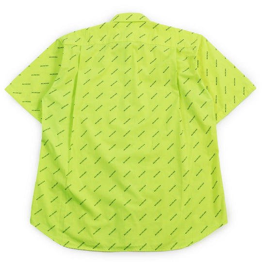 BALENCIAGA Short sleeve shirt 534332 Outer material: 100% cotton yellow All Over Logo Short Sleeve Shirt mens 38 Used Authentic