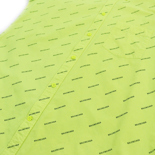 BALENCIAGA Short sleeve shirt 534332 Outer material: 100% cotton yellow All Over Logo Short Sleeve Shirt mens 38 Used Authentic