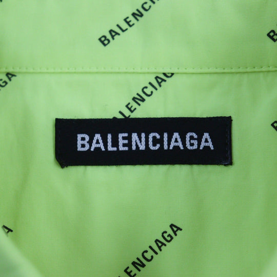 BALENCIAGA Short sleeve shirt 534332 Outer material: 100% cotton yellow All Over Logo Short Sleeve Shirt mens 38 Used Authentic