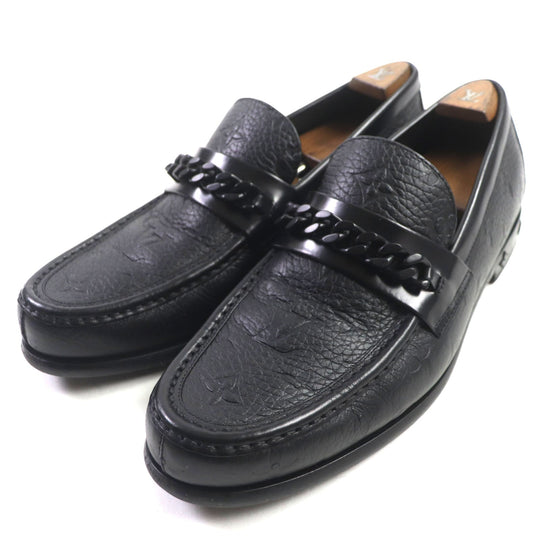 LOUIS VUITTON loafers Main: Leather black Monogram mens 6 1/2 Used Authentic
