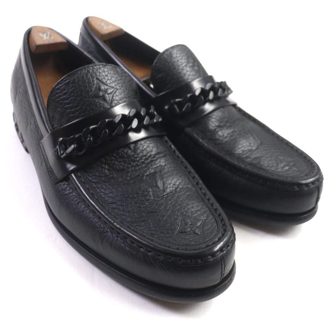 LOUIS VUITTON loafers Main: Leather black Monogram mens 6 1/2 Used Authentic