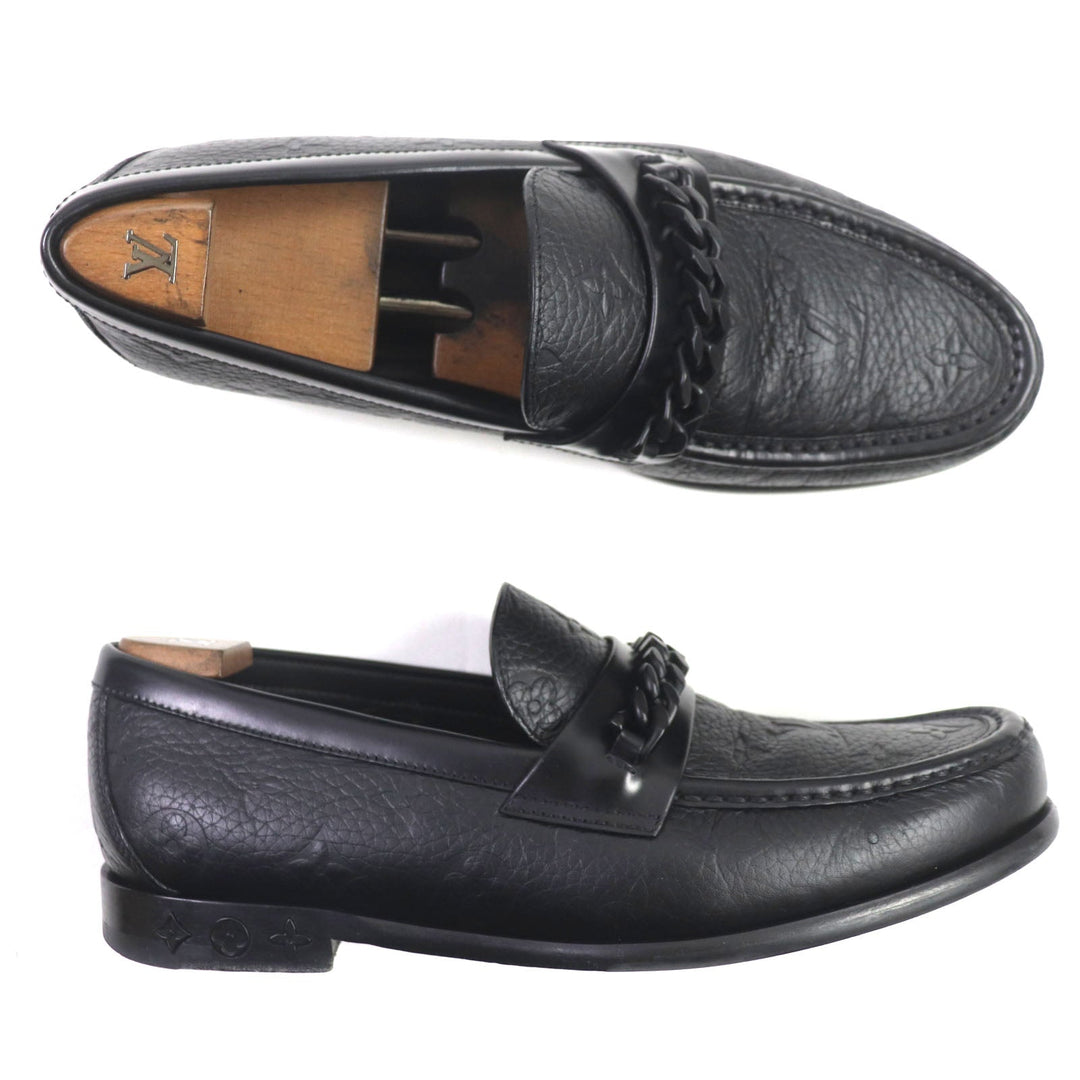 LOUIS VUITTON loafers Main: Leather black Monogram mens 6 1/2 Used Authentic