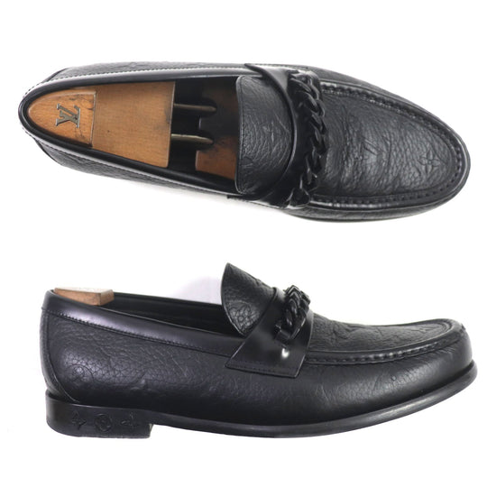 LOUIS VUITTON loafers Main: Leather black Monogram mens 6 1/2 Used Authentic