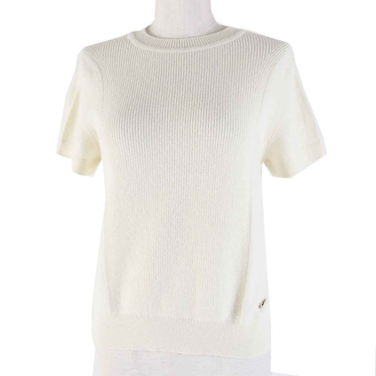 HERMES Short sleeve knit 4E2600DT Main: 100% cashmere white Women 38 Used Authentic