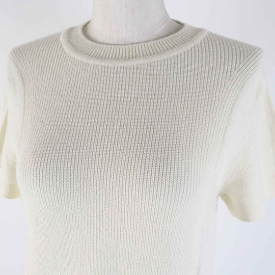 HERMES Short sleeve knit 4E2600DT Main: 100% cashmere white Women 38 Used Authentic