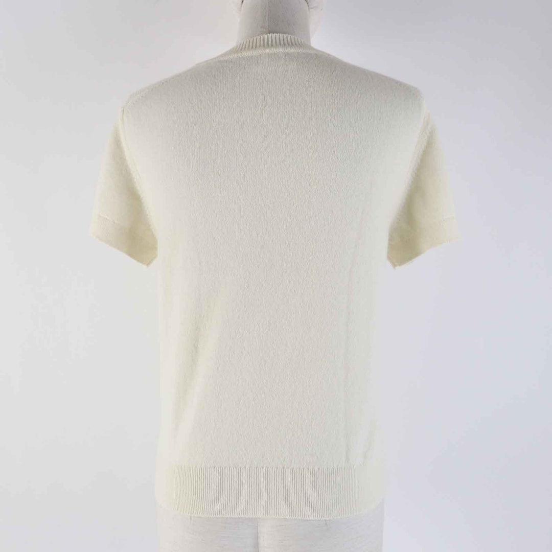 HERMES Short sleeve knit 4E2600DT Main: 100% cashmere white Women 38 Used Authentic