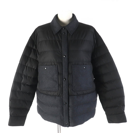 MONCLER Down jacket Outer: 100% polyester, Lining: 100% nylon, Part: 70% wool, Part: 25% nylon, Part: 5% cashmere Black dark gray CAMICIA Women 44 Used Authentic